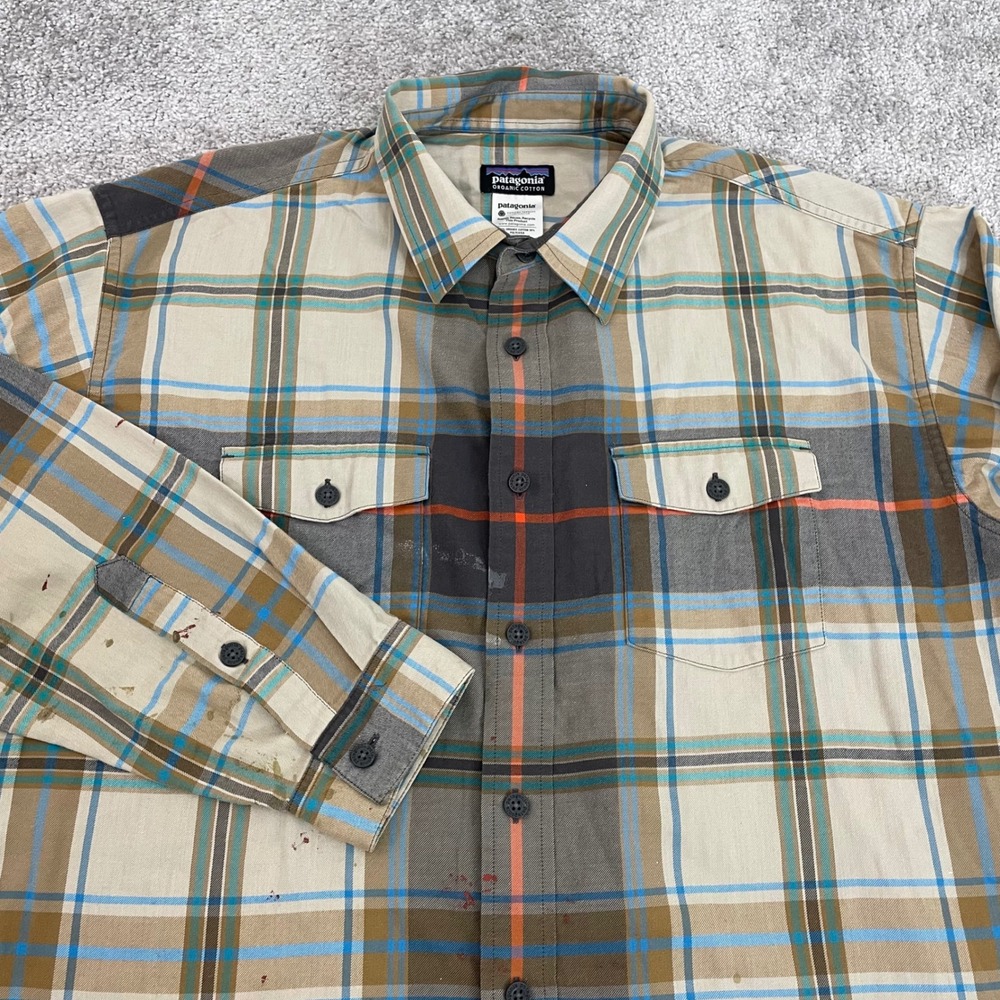 Patagonia Shirt Mens Large Buckshot Flannel Plaid Button Up Distressed
